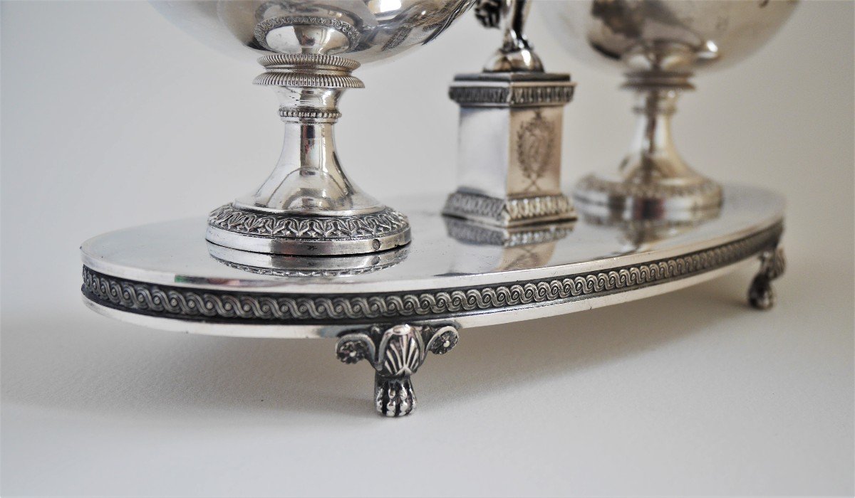 Paire de salières double, argent et vermeil par Jean-Nicolas Boulanger, Paris, style Empire, époque Restauration (1819)-photo-1