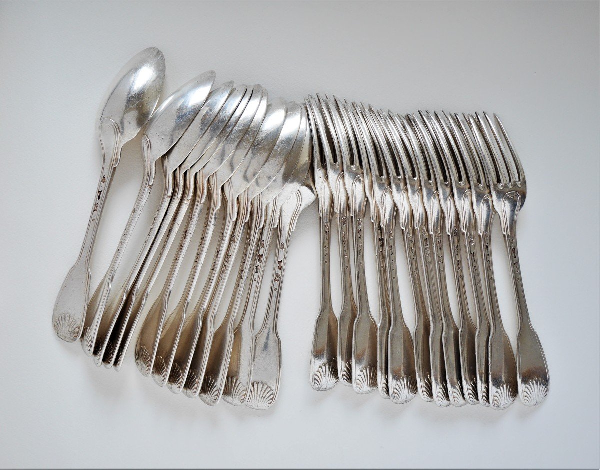 Set Of Twelve Table Cutlery, Silver,  Louis-antoine Taillepied, Paris, 1771-1772
