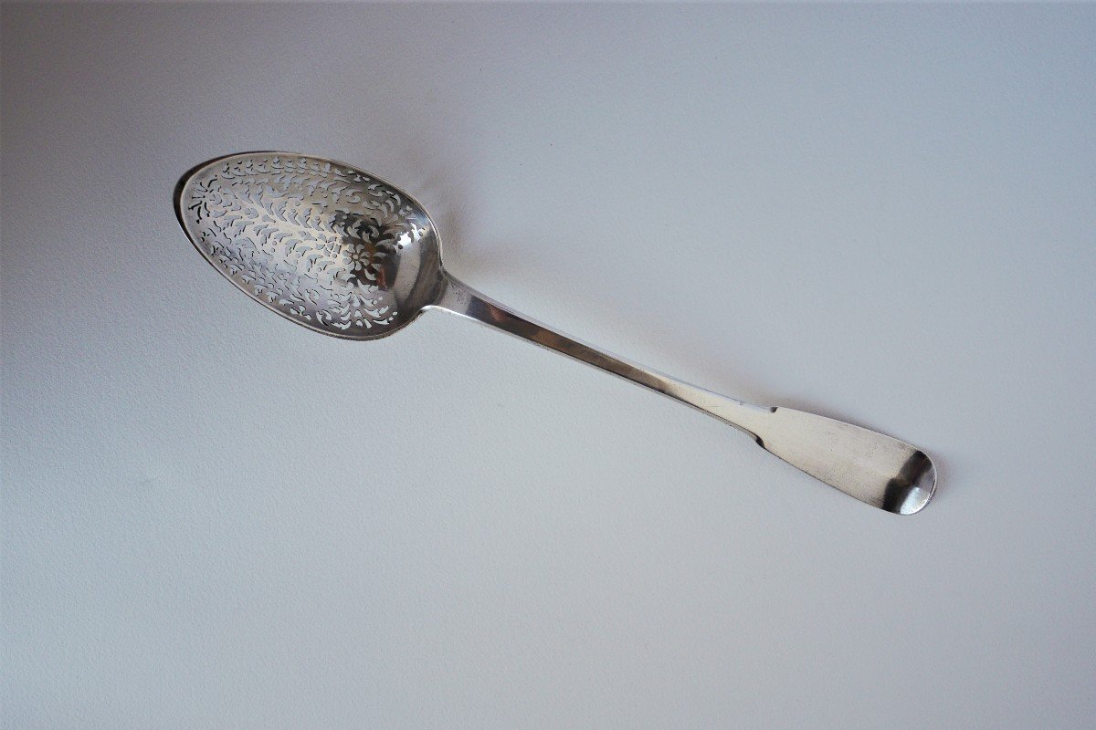Olive Spoon With Ernault De Moulin Coat Of Arms, Silver, Paris, 1784-1785-photo-3