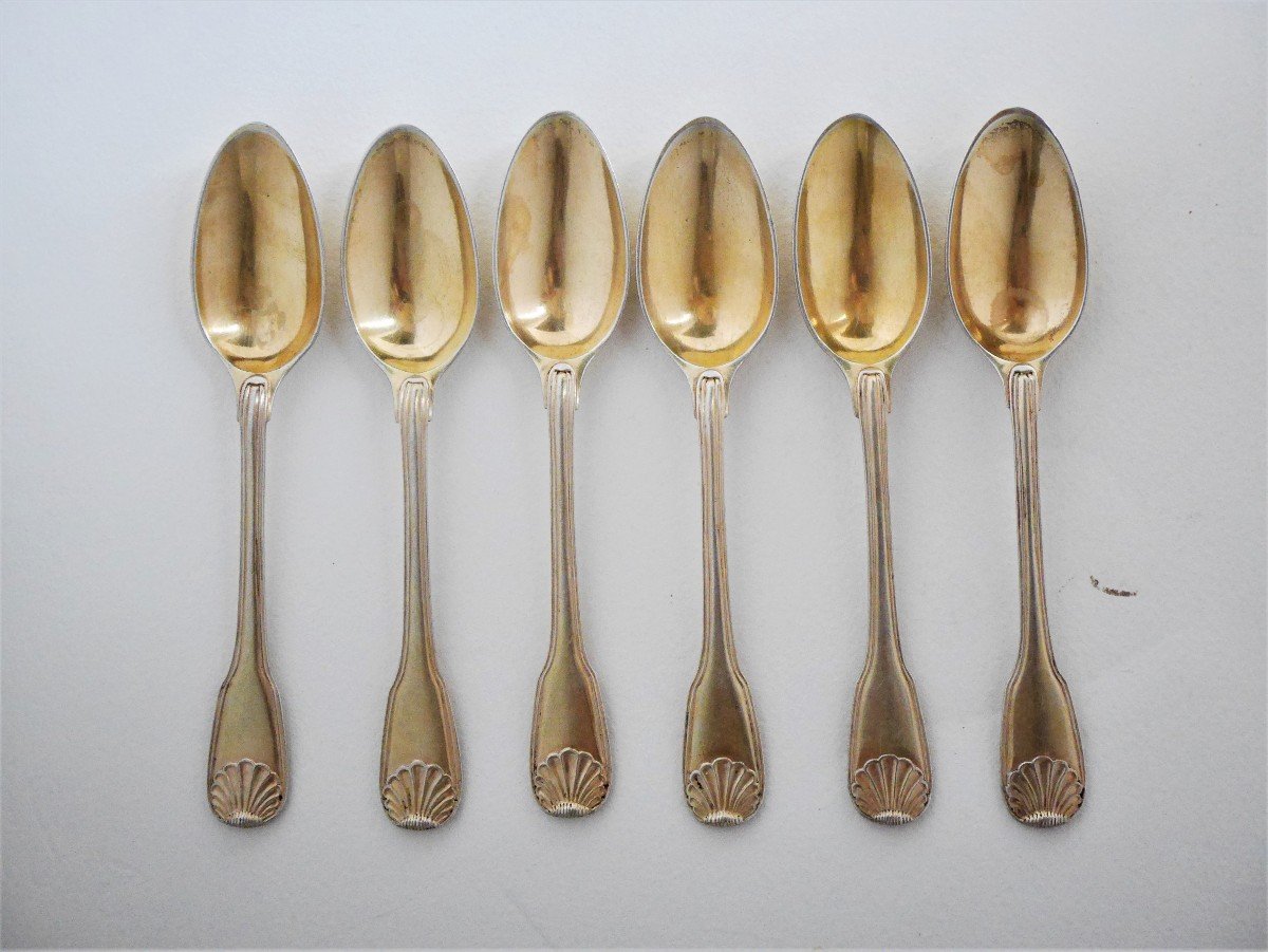 Ensemble De Six Cuillères à Café En Vermeil, Strasbourg, 1750-1789-photo-2