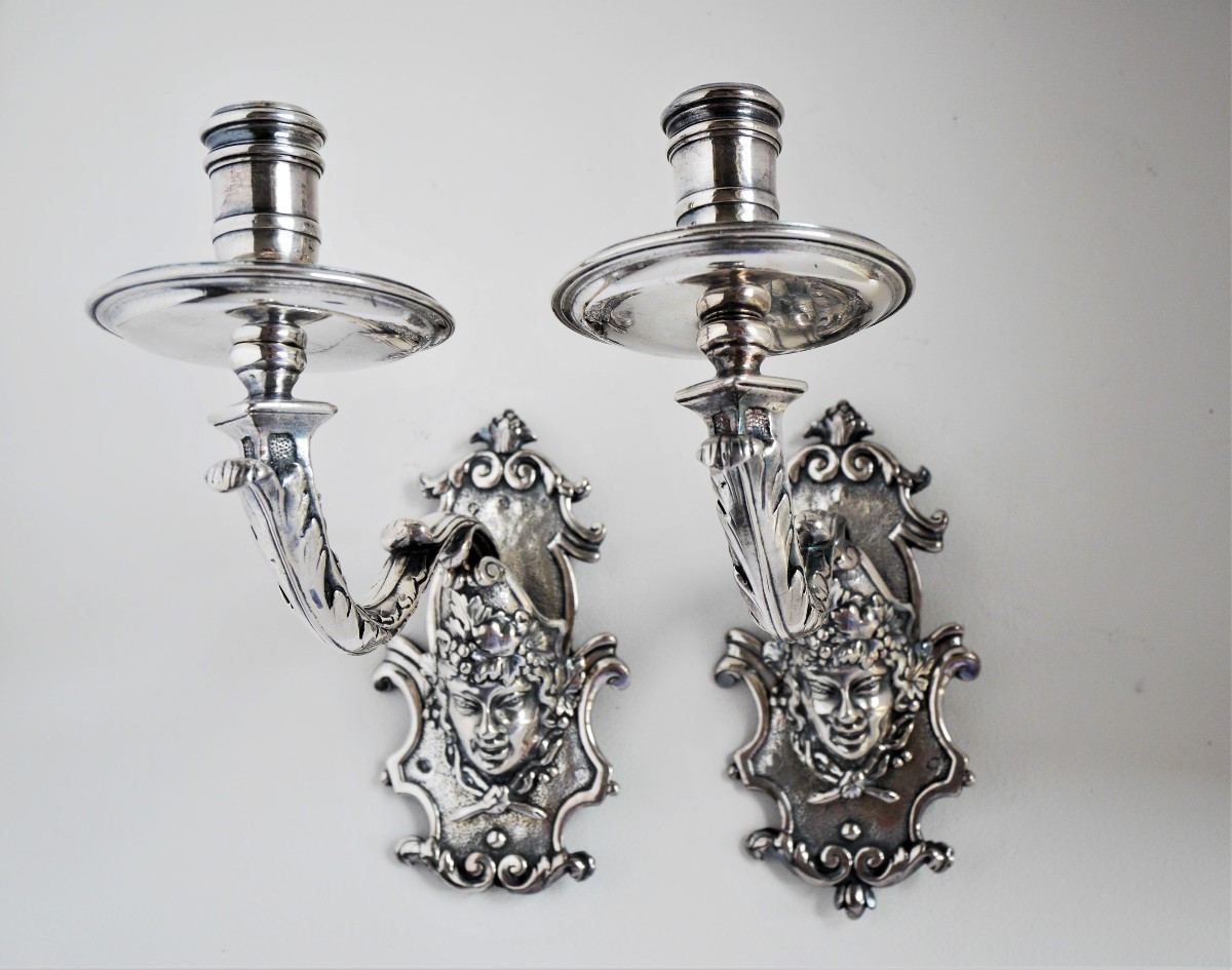 Pair Of Silver-plated Wall Lights Or Sconces, Early 18th Century-photo-2