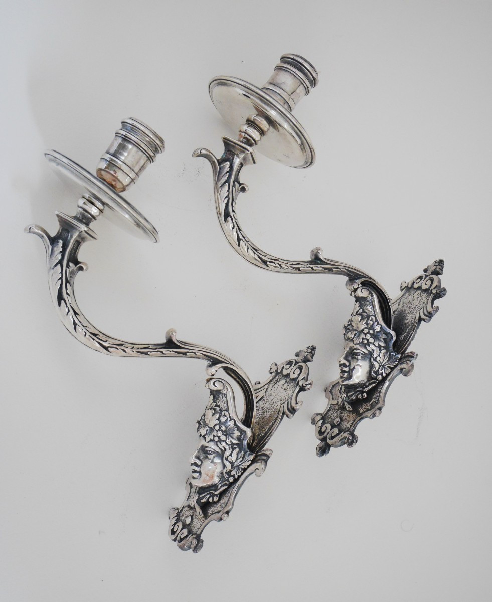 Pair Of Silver-plated Wall Lights Or Sconces, Early 18th Century
