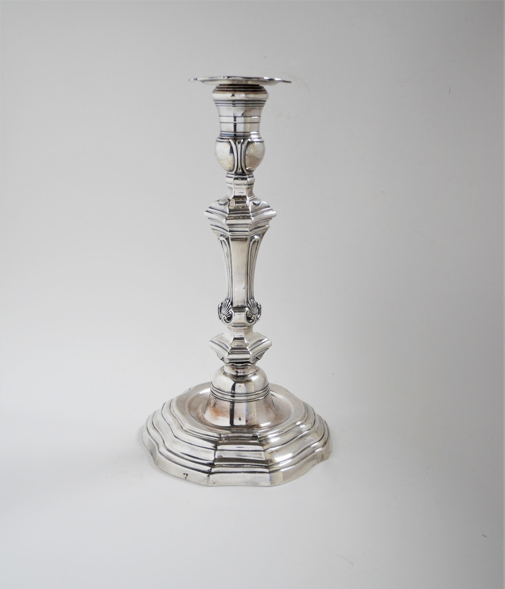 Pair Of Silver Candlesticks By Jean-baptiste Chaslon, La Rochelle (france), 1764-photo-3