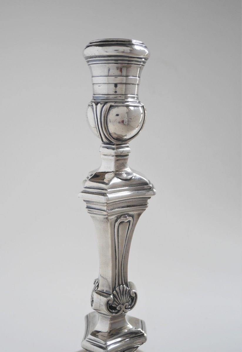 Pair Of Silver Candlesticks By Jean-baptiste Chaslon, La Rochelle (france), 1764-photo-3