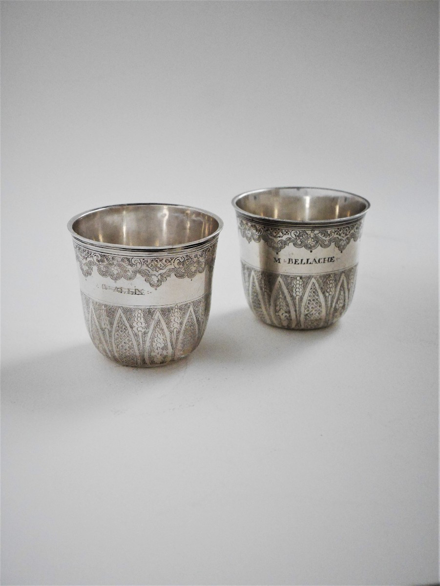 Pair Of Engraved Beakers, Silver, Jean Debrie, Paris, 1743-1744-photo-2