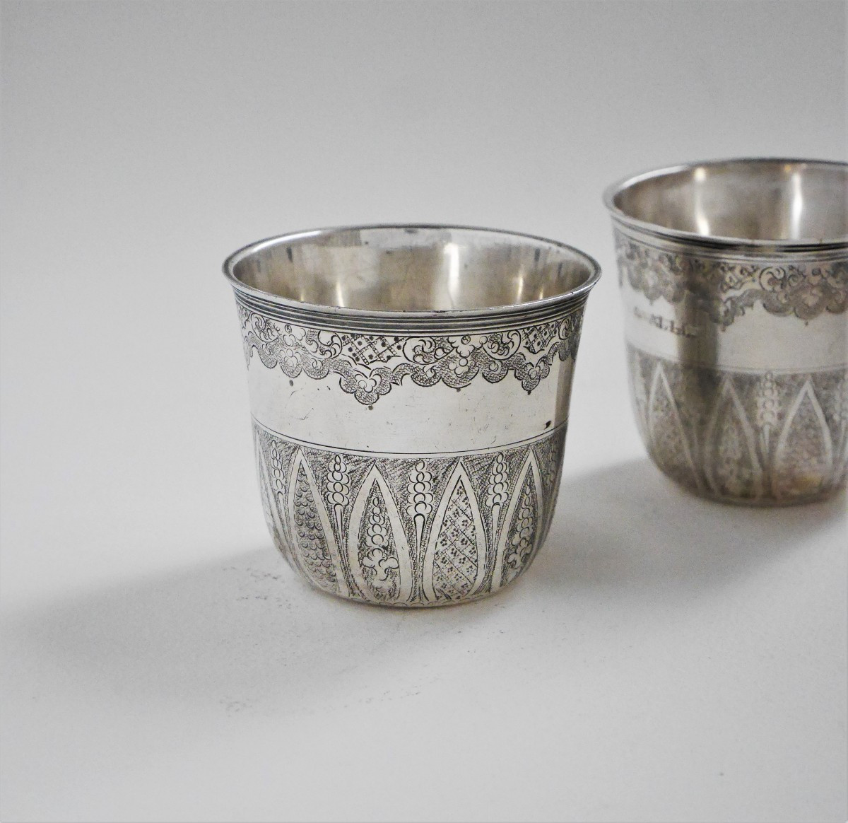 Pair Of Engraved Beakers, Silver, Jean Debrie, Paris, 1743-1744-photo-1