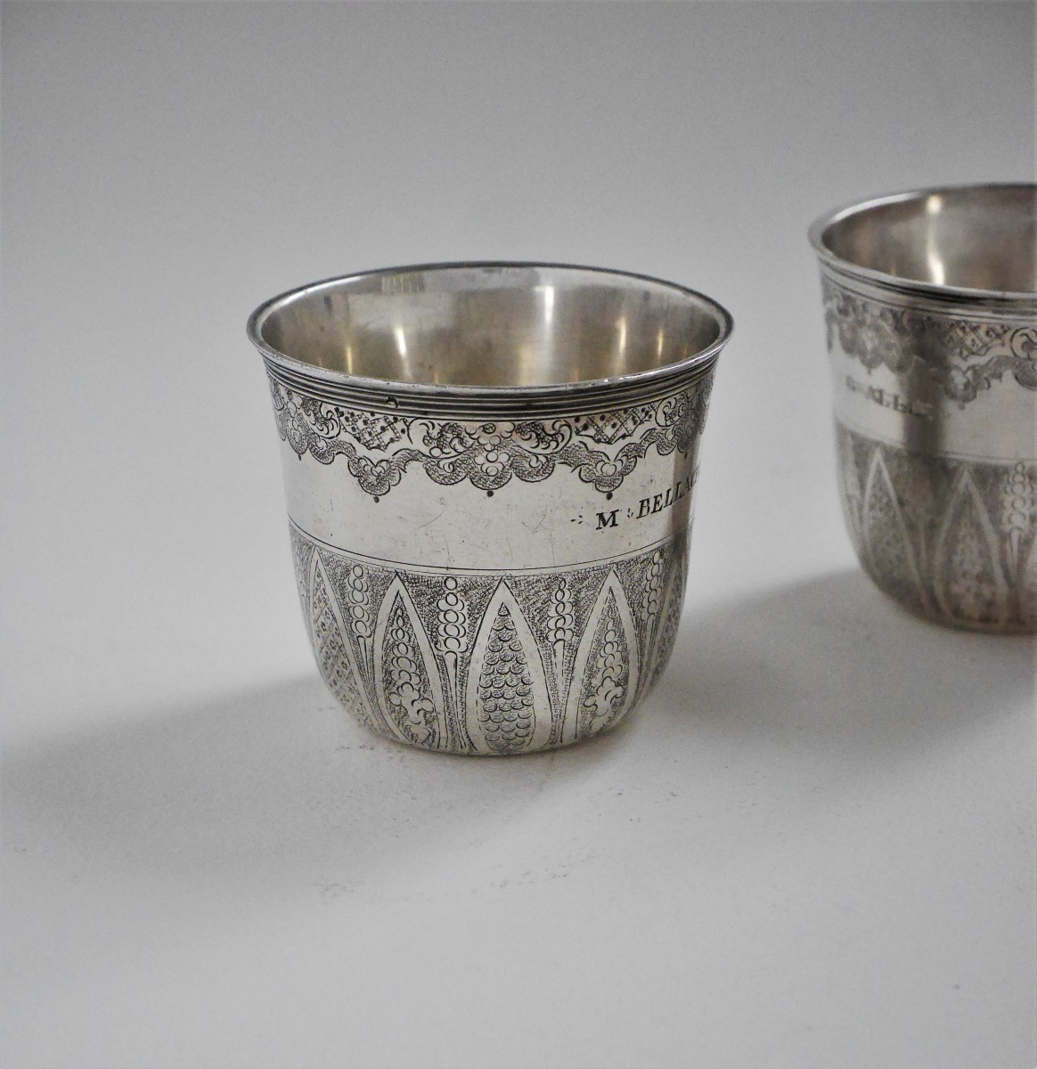 Pair Of Engraved Beakers, Silver, Jean Debrie, Paris, 1743-1744-photo-2