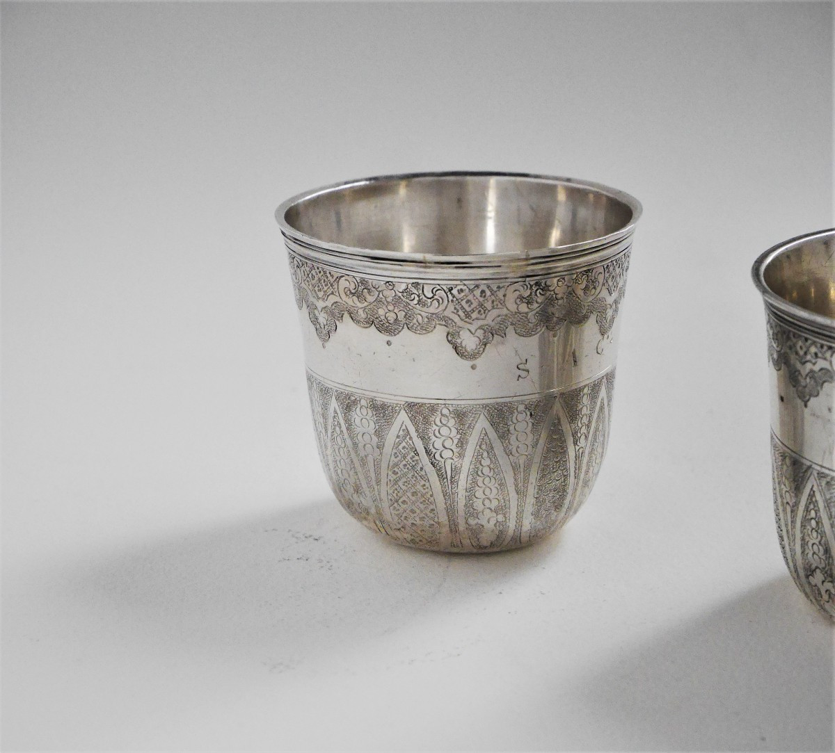 Pair Of Engraved Beakers, Silver, Jean Debrie, Paris, 1743-1744-photo-3
