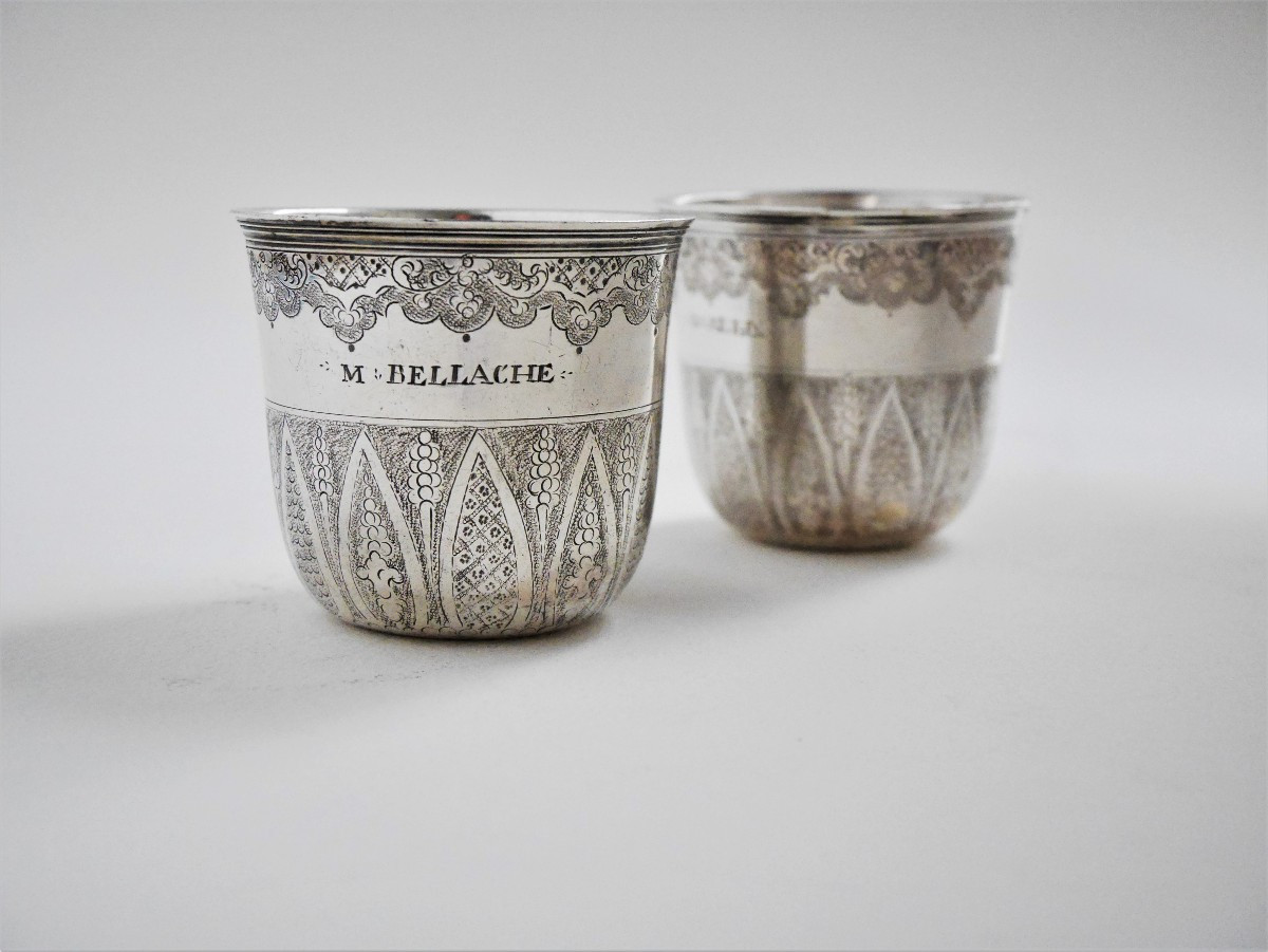Pair Of Engraved Beakers, Silver, Jean Debrie, Paris, 1743-1744
