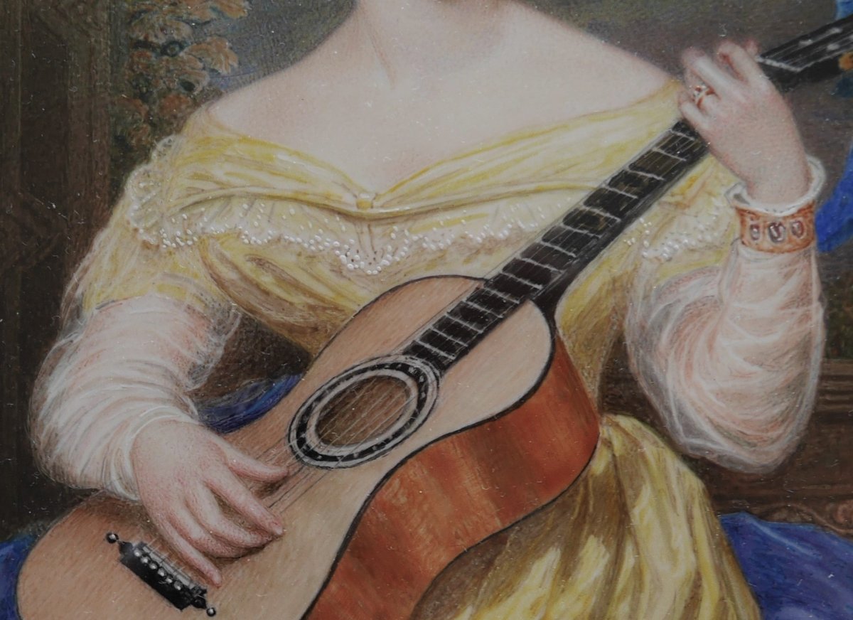Miniature: "elegant With Guitar", English School, Circa 1830-photo-4