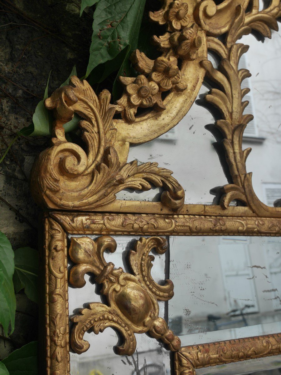 Miroir à Parecloses En Bois Doré, France, Début Du XVIIIe Siècle-photo-2