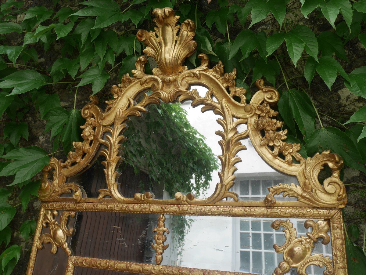 Miroir à Parecloses En Bois Doré, France, Début Du XVIIIe Siècle-photo-4