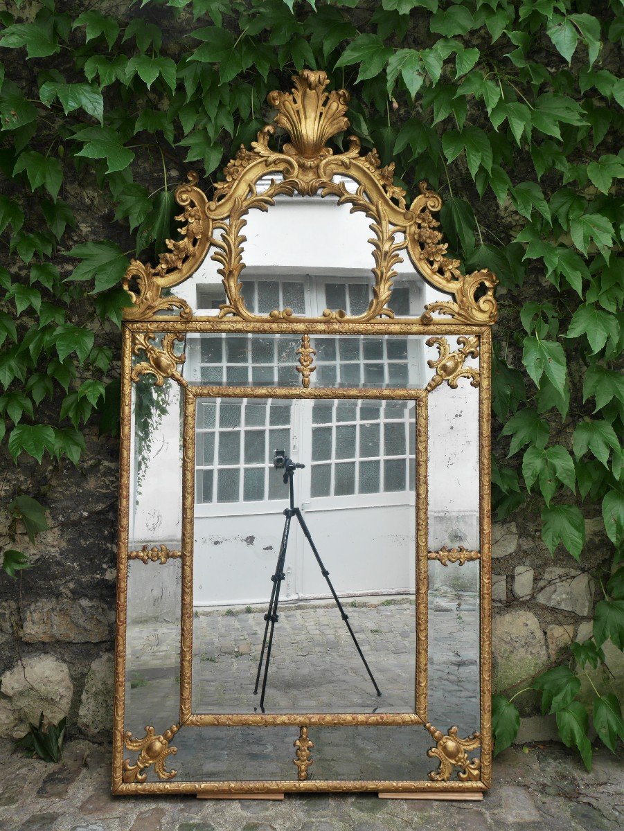Miroir à Parcloses En Bois Doré, France (Provence), Louis XIV - Régence