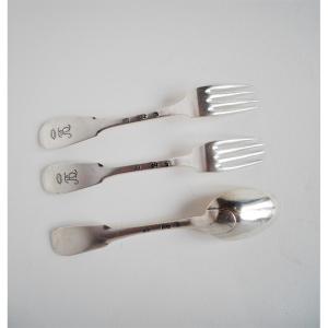 Ensemble fourchettes et cuillère (couvert) en argent par Joseph Dulaurier, Pau, 1778-1785