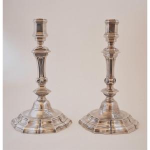 Pair Of Candlesticks, Sterling Silver, Jean Delane, Bayonne, 1743-1744