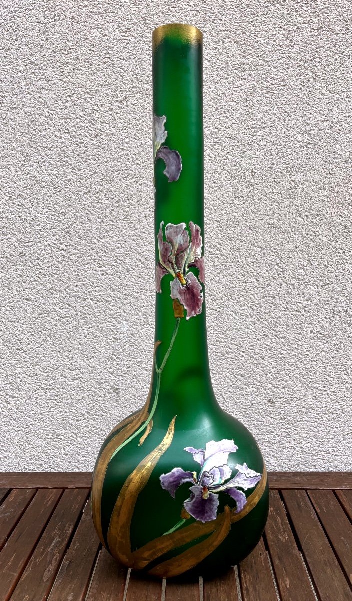 Grand Vase Montjoye / Legras Art Nouveau 65cm Aux Iris Circa 1900