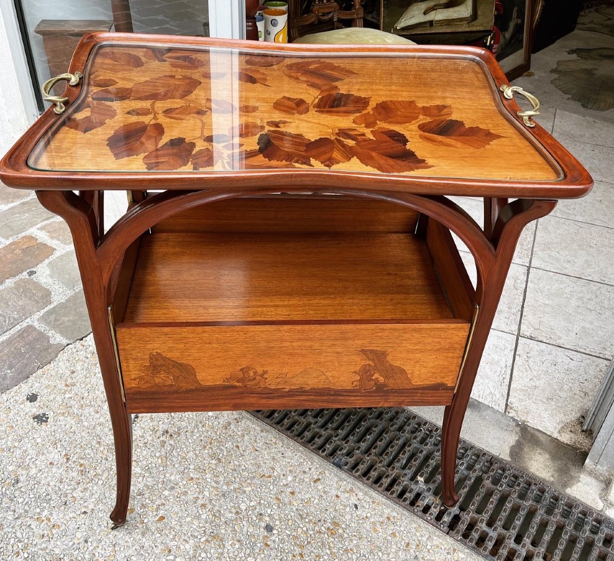 Louis Majorelle Art Nouveau Tea Table 1900 Hazelnut Mouse-photo-2