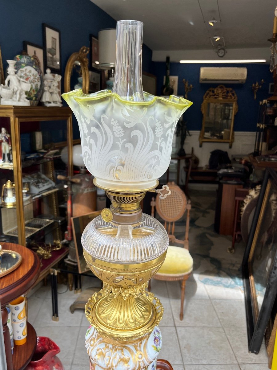 Lampe à Pétrole Sèvres Bronze Baccarat XIXe 87cm-photo-3