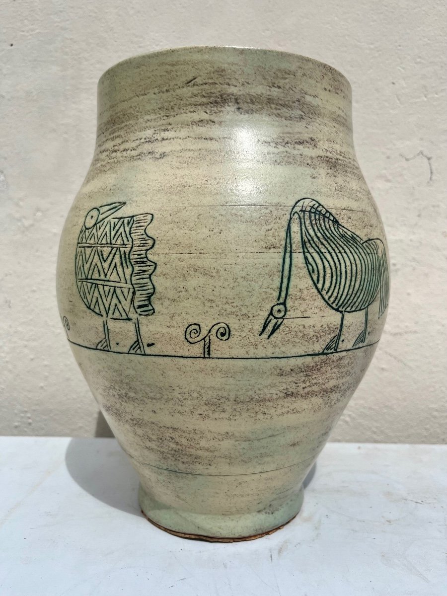 Large And Large Ceramic Vase Fantastic Animals Jacques Blin 1950-1960-photo-2