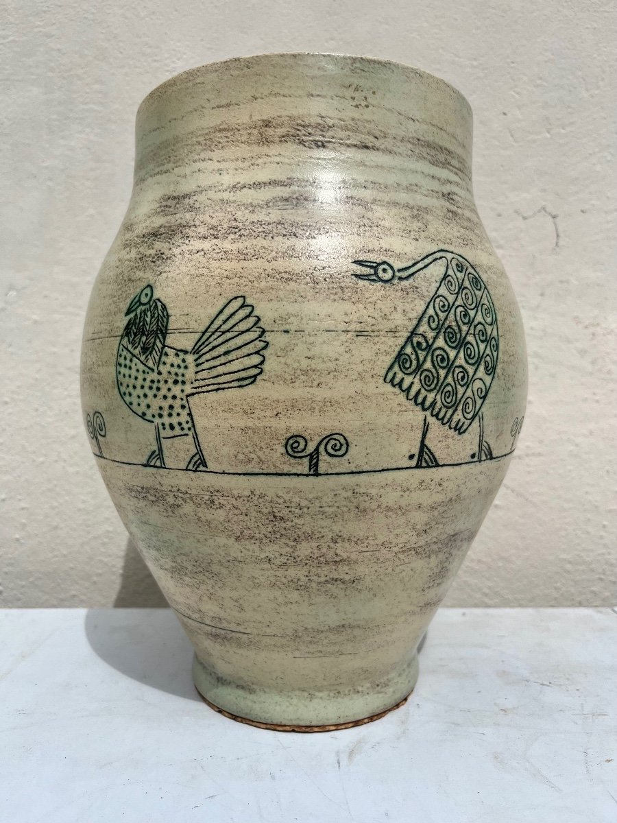 Large And Large Ceramic Vase Fantastic Animals Jacques Blin 1950-1960