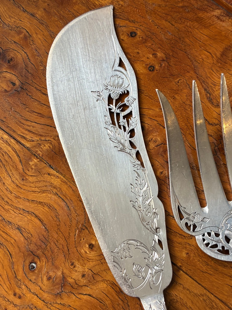 Service à Poisson argent massif Ep Art Nouveau 1900 Boulenger-photo-4
