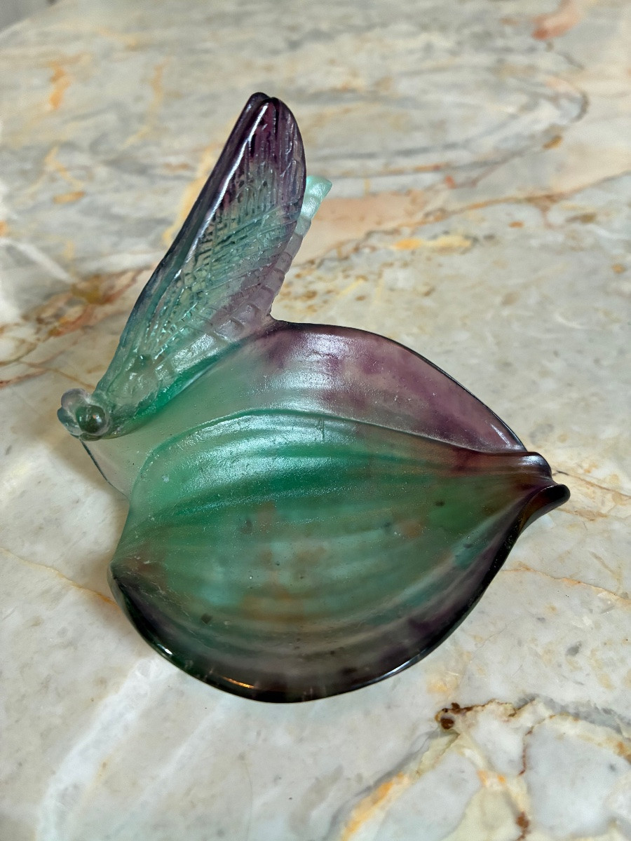 Daum France Glass Paste Bowl Emptier Dragonfly 20th Century-photo-2