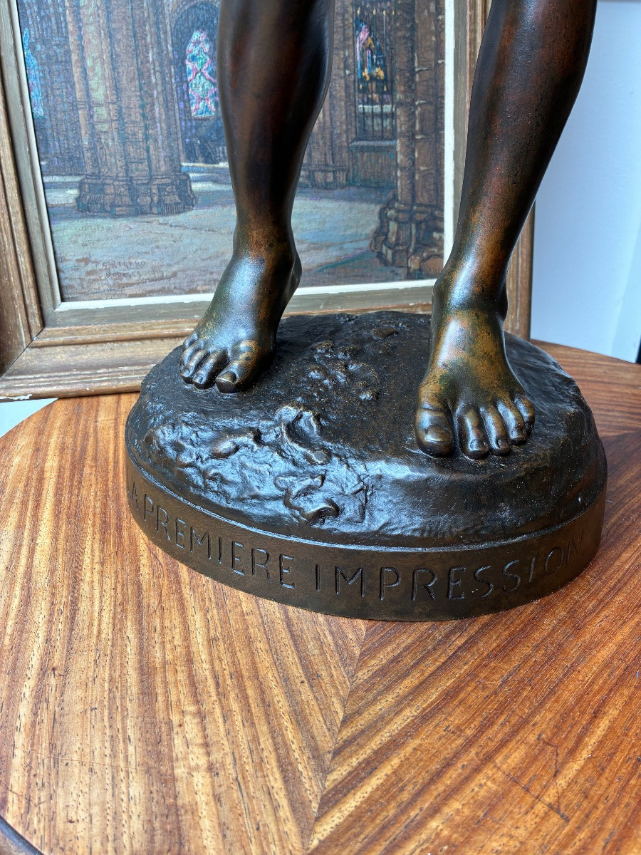 Massimiliano CONTINI (1850 - ?)  "La Première Impression" Épreuve en Bronze H 85cm  -photo-4