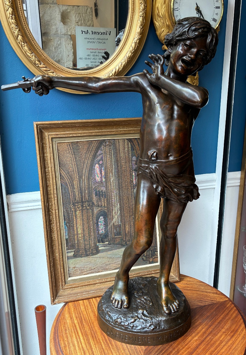 Massimiliano CONTINI (1850 - ?)  "La Première Impression" Épreuve en Bronze H 85cm  