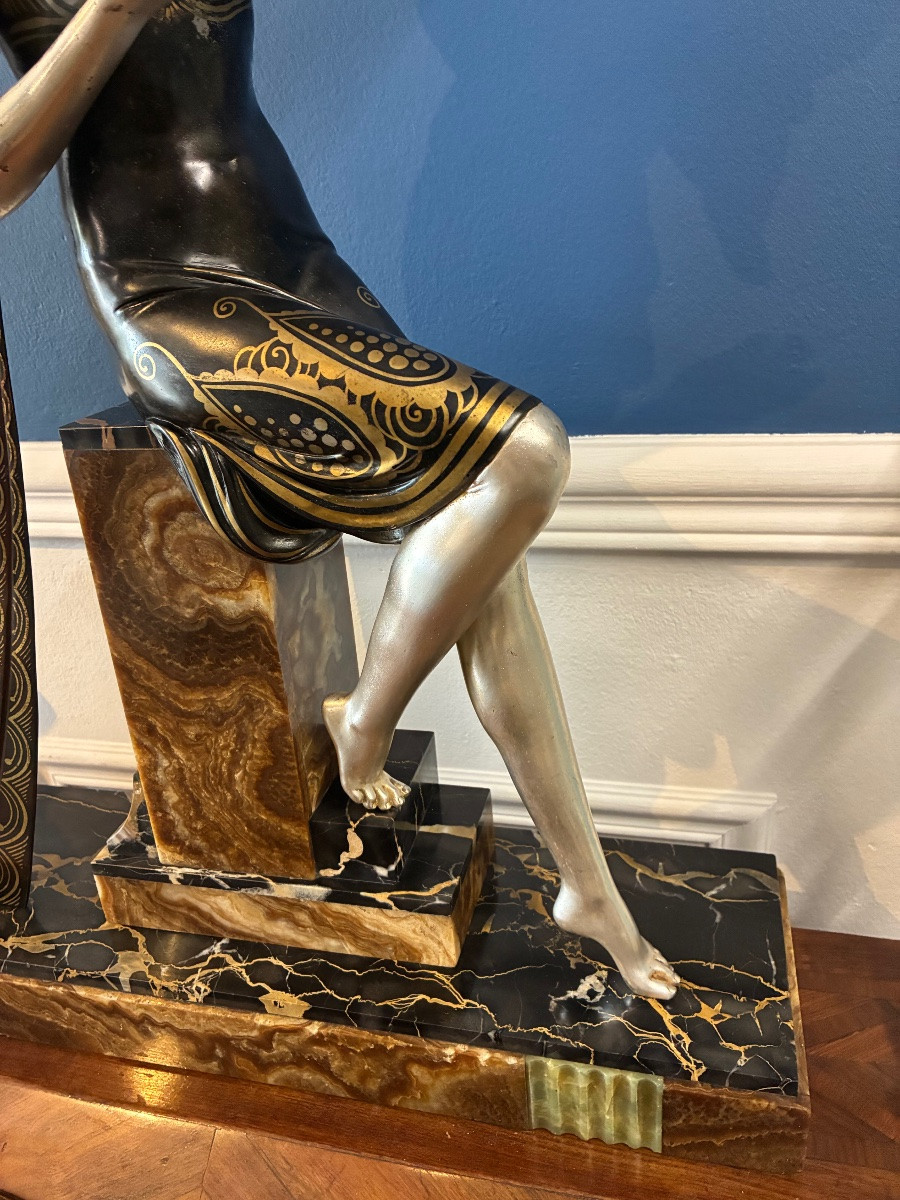Art Deco Sculpture Regulus Patinated "woman And Child" Signed Cipriani XXth-photo-4