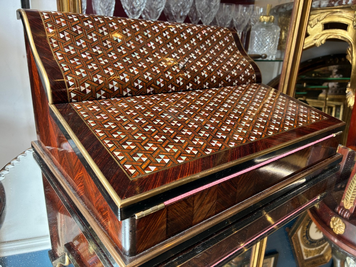 Grande Écritoire Coffret époque Napoléon III Marqueterie géométrique Nacre XIXe-photo-4