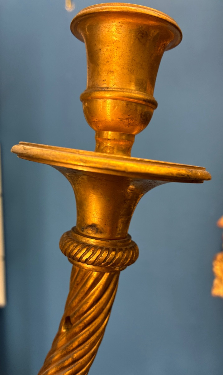 Pair Of Gilt Bronze Wall Sconces Decorated With Ribbons And Pompoms, 19th Century-photo-1