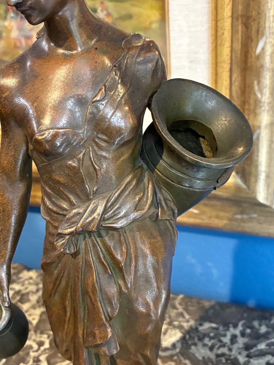 Édouard Drouot (1859-1945)  « Rosée » –Bronze Jeune femme à la cruche-photo-2