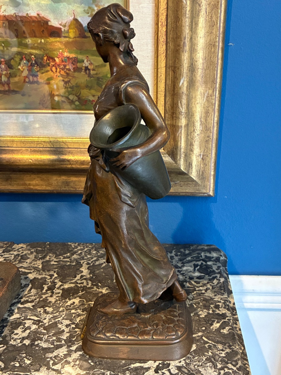 Édouard Drouot (1859-1945)  « Rosée » –Bronze Jeune femme à la cruche-photo-3