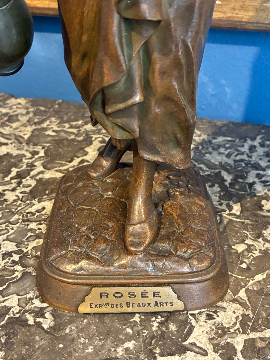 Édouard Drouot (1859-1945)  « Rosée » –Bronze Jeune femme à la cruche-photo-1