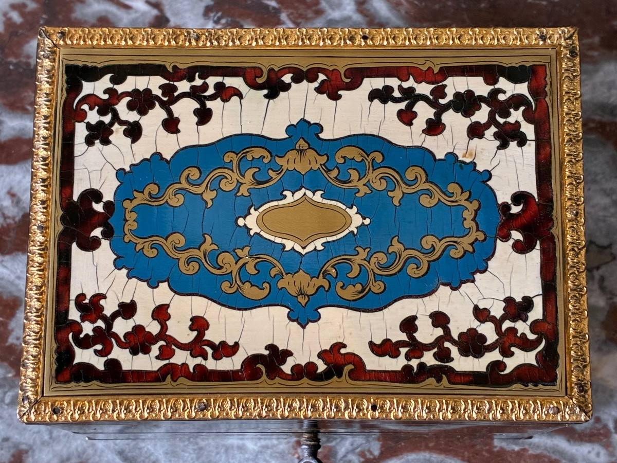 Coffret à parfums Napoléon III en marqueterie boulle vers 1860-photo-3