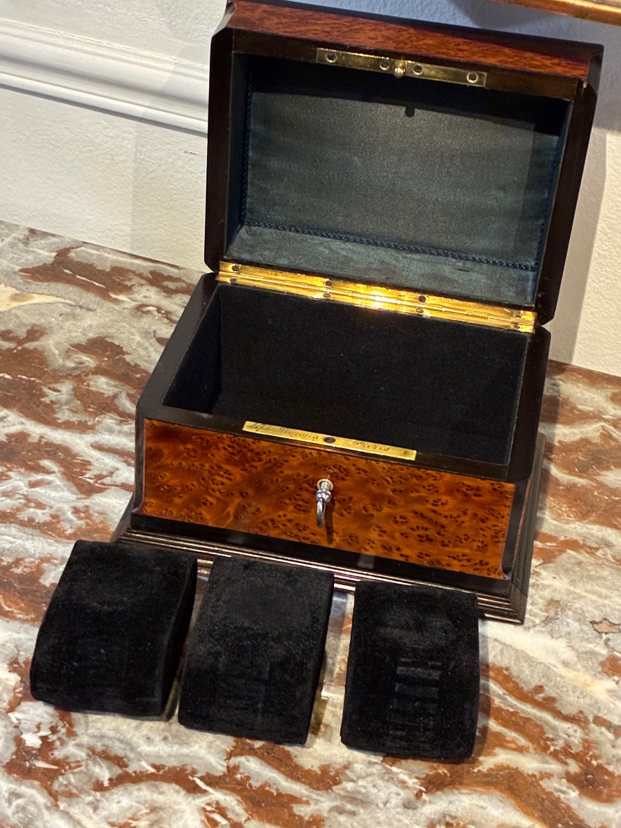 Coffret Boîte à Montre Marqueterie Ép Napoléon III Signé Alphonse Giroux -photo-1