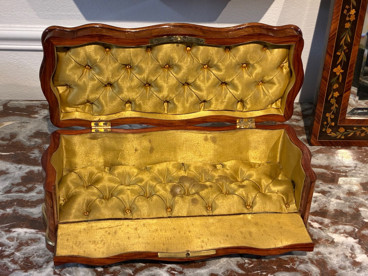 19th Century Glove Box Geometric Marquetry Mother-of-pearl Curved On All Sides Napoleon III Period -photo-2