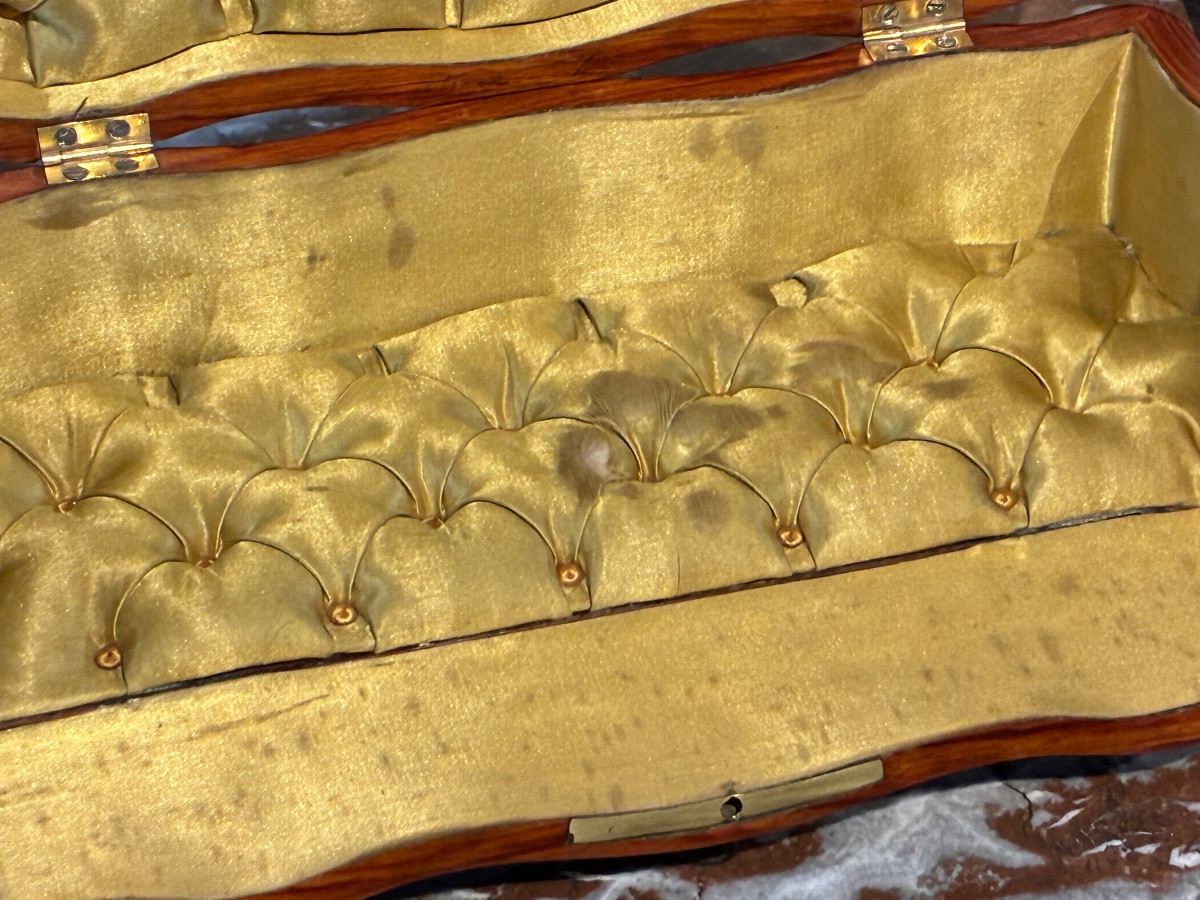 19th Century Glove Box Geometric Marquetry Mother-of-pearl Curved On All Sides Napoleon III Period -photo-4