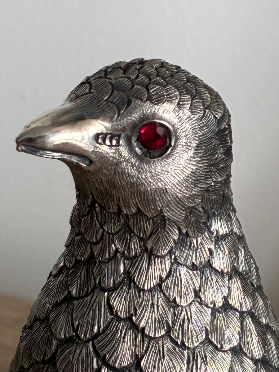 Animalier Pair Of Partridges In Solid Silver – Portuguese Work In The Style Of Luiz Ferreira -photo-4