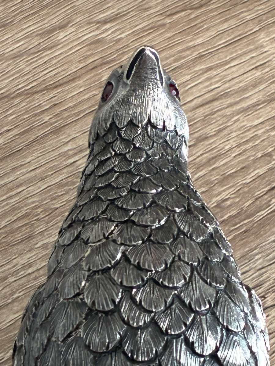 Animalier Pair Of Partridges In Solid Silver – Portuguese Work In The Style Of Luiz Ferreira -photo-3