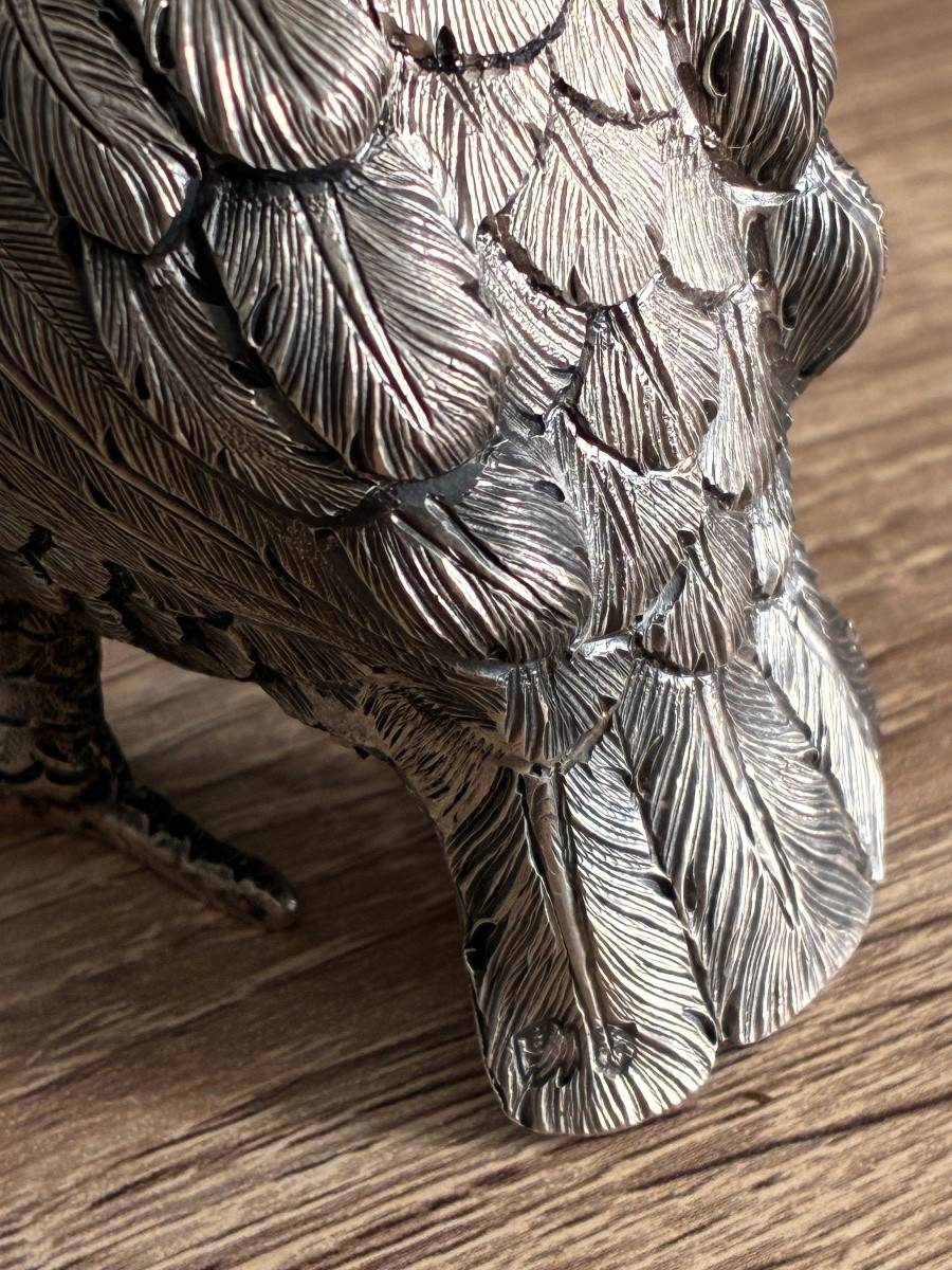 Animalier Pair Of Partridges In Solid Silver – Portuguese Work In The Style Of Luiz Ferreira -photo-5