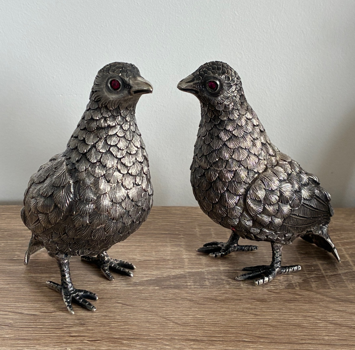 Animalier Pair Of Partridges In Solid Silver – Portuguese Work In The Style Of Luiz Ferreira 