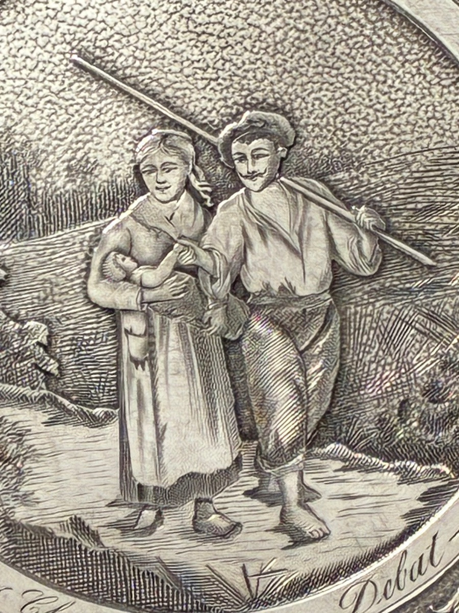 Large Round Solid Silver Box – Engraving “return From The Fields” After Debat-ponsan -photo-4