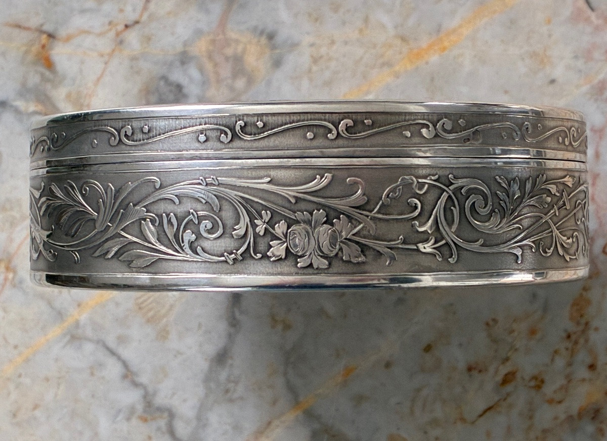 Large Round Solid Silver Box – Engraving “return From The Fields” After Debat-ponsan -photo-2