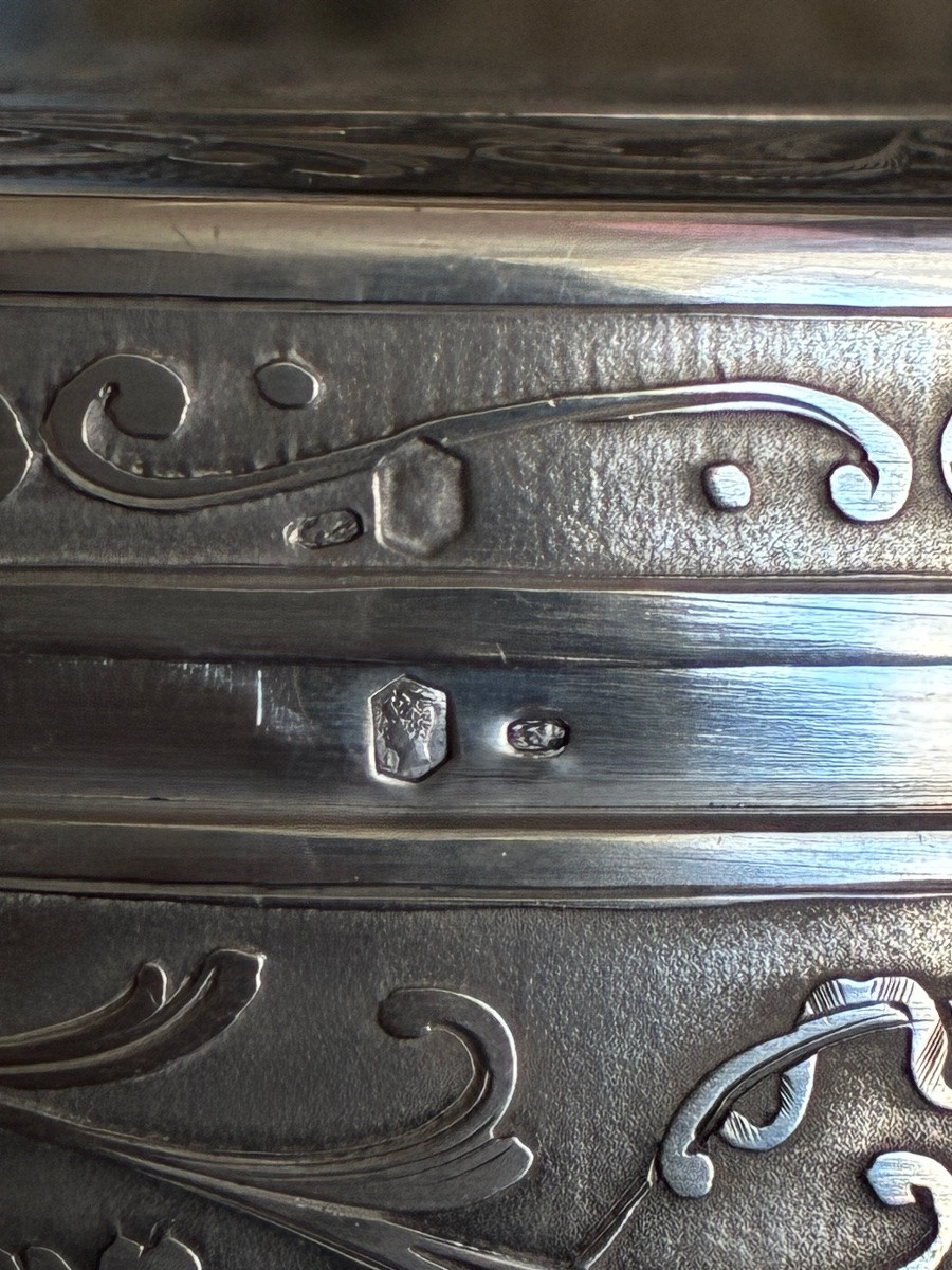 Large Round Solid Silver Box – Engraving “return From The Fields” After Debat-ponsan -photo-5