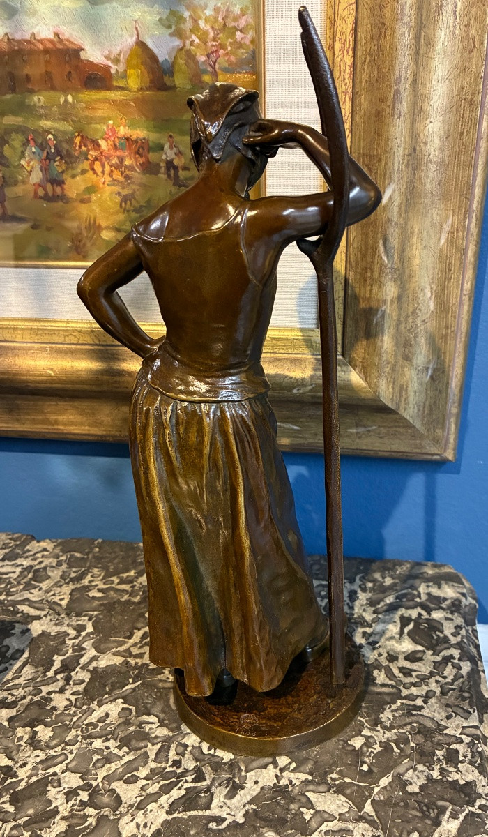 19th-century Bronze By Alfred Boucher, The Haymaker, Siot-decauville Foundry – Height 30 Cm-photo-2