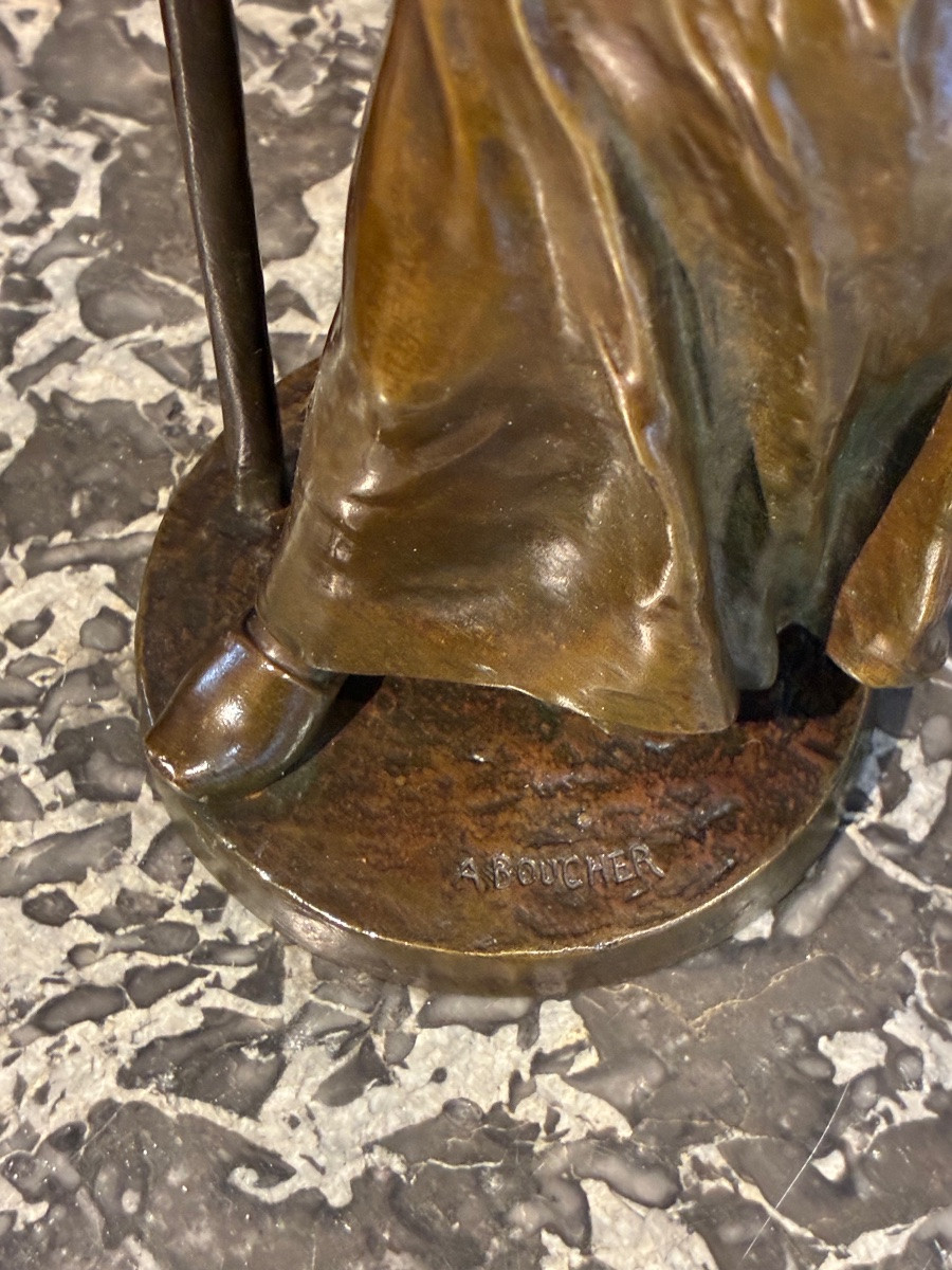 19th-century Bronze By Alfred Boucher, The Haymaker, Siot-decauville Foundry – Height 30 Cm-photo-3