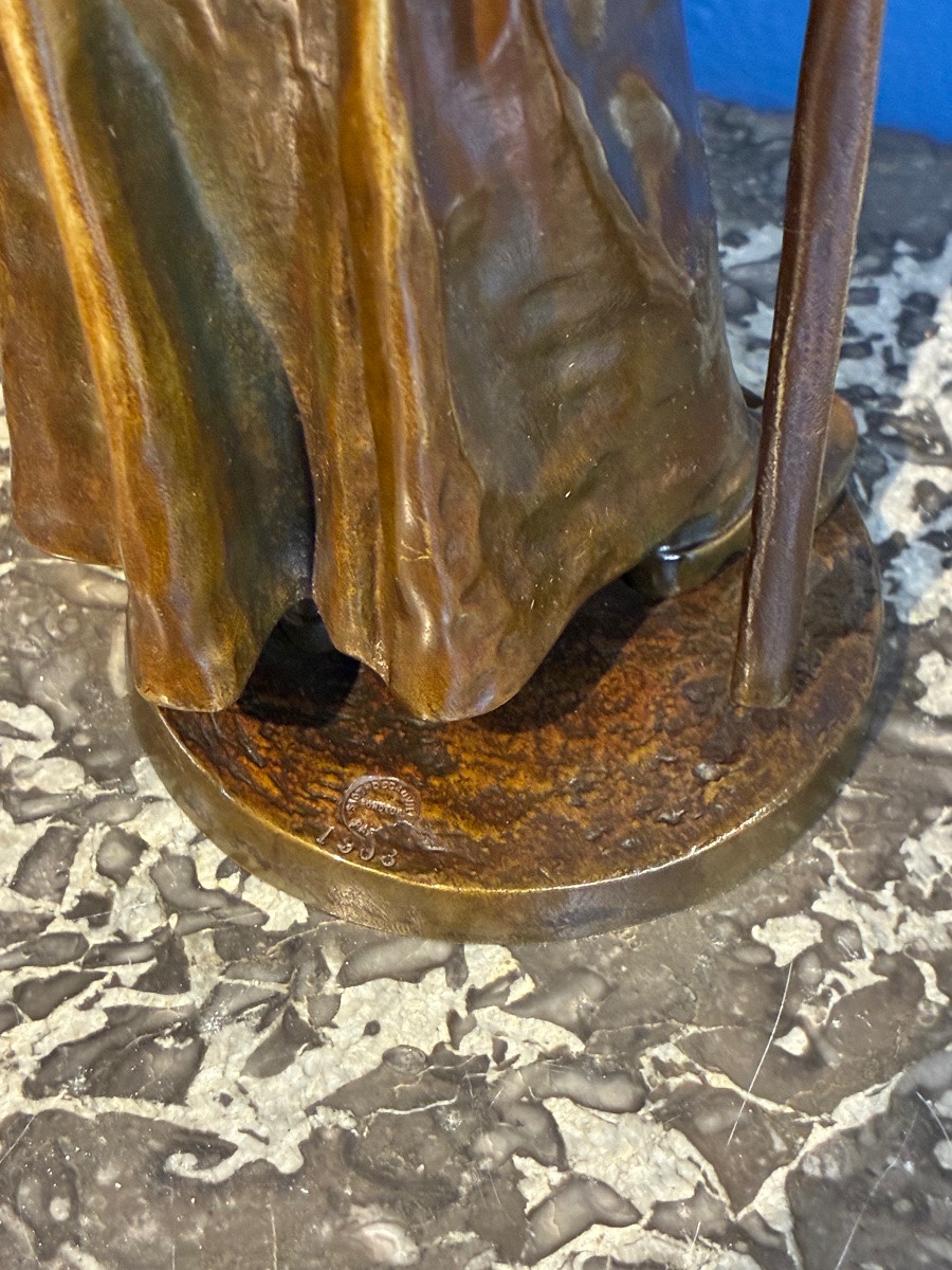 19th-century Bronze By Alfred Boucher, The Haymaker, Siot-decauville Foundry – Height 30 Cm-photo-1