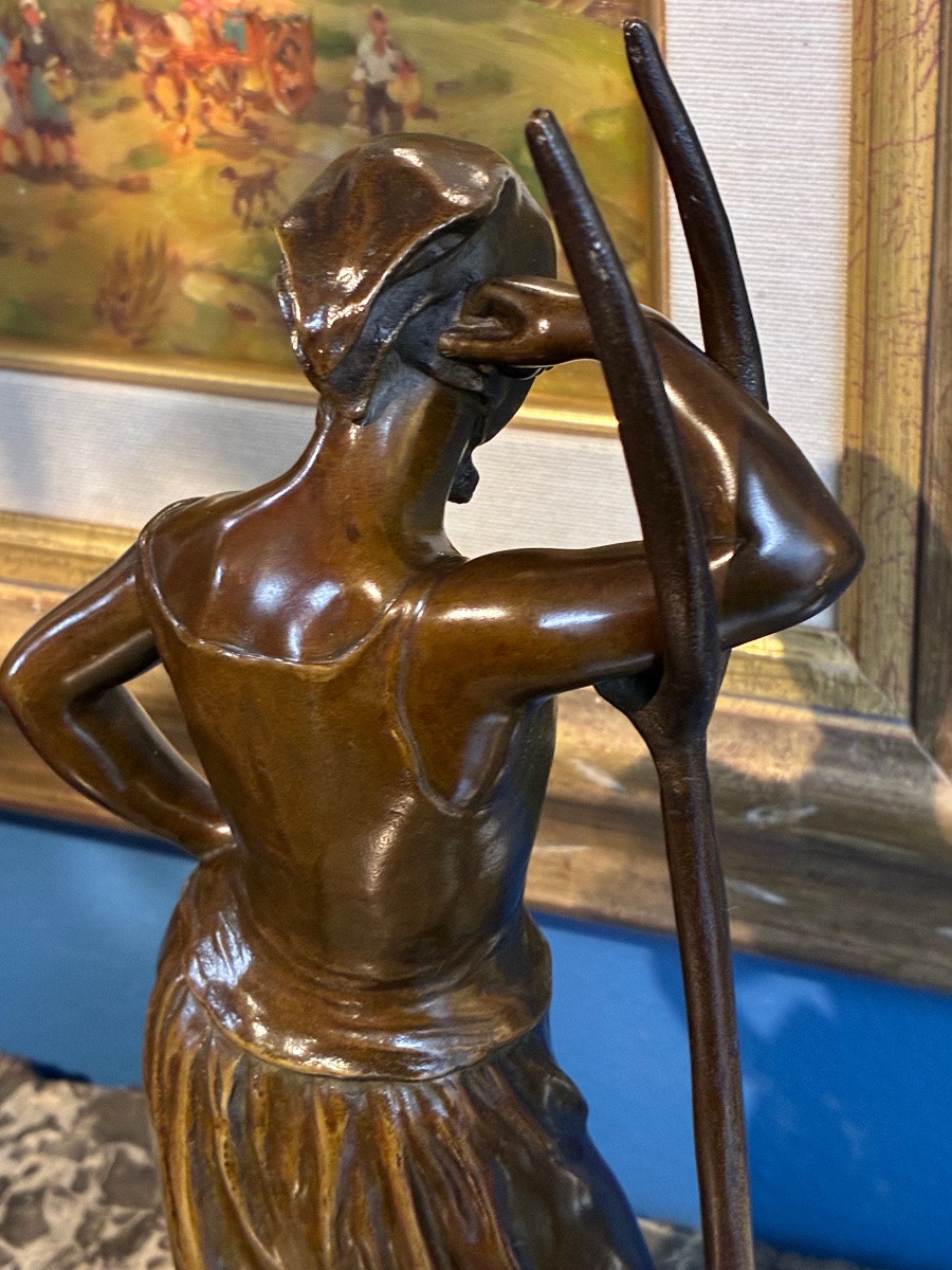 19th-century Bronze By Alfred Boucher, The Haymaker, Siot-decauville Foundry – Height 30 Cm-photo-2