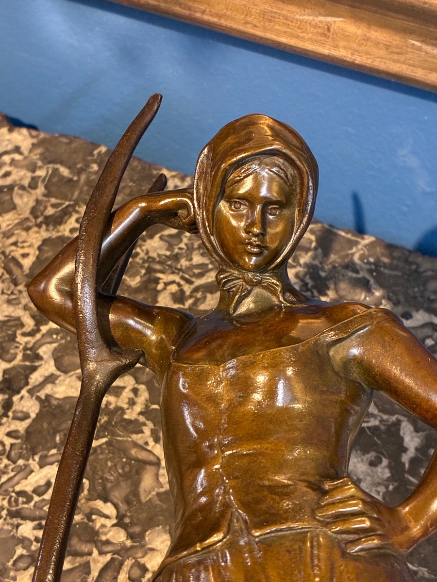 19th-century Bronze By Alfred Boucher, The Haymaker, Siot-decauville Foundry – Height 30 Cm-photo-3